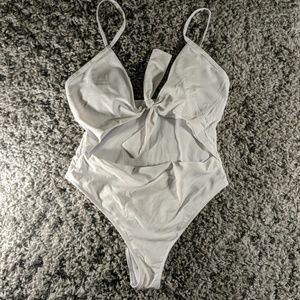 White Open Front One Piece